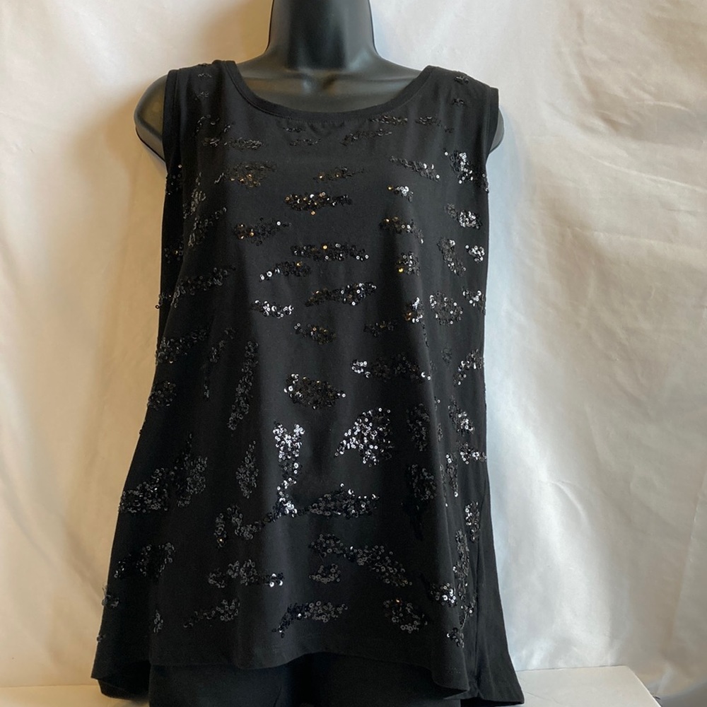 Onque Woman Black Sequined Tank Top Size  2X